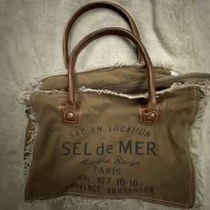 Upcycled Canvas & Leather Sel De Mer Lightweight Tote Purse Bag 14x9x5.     SA